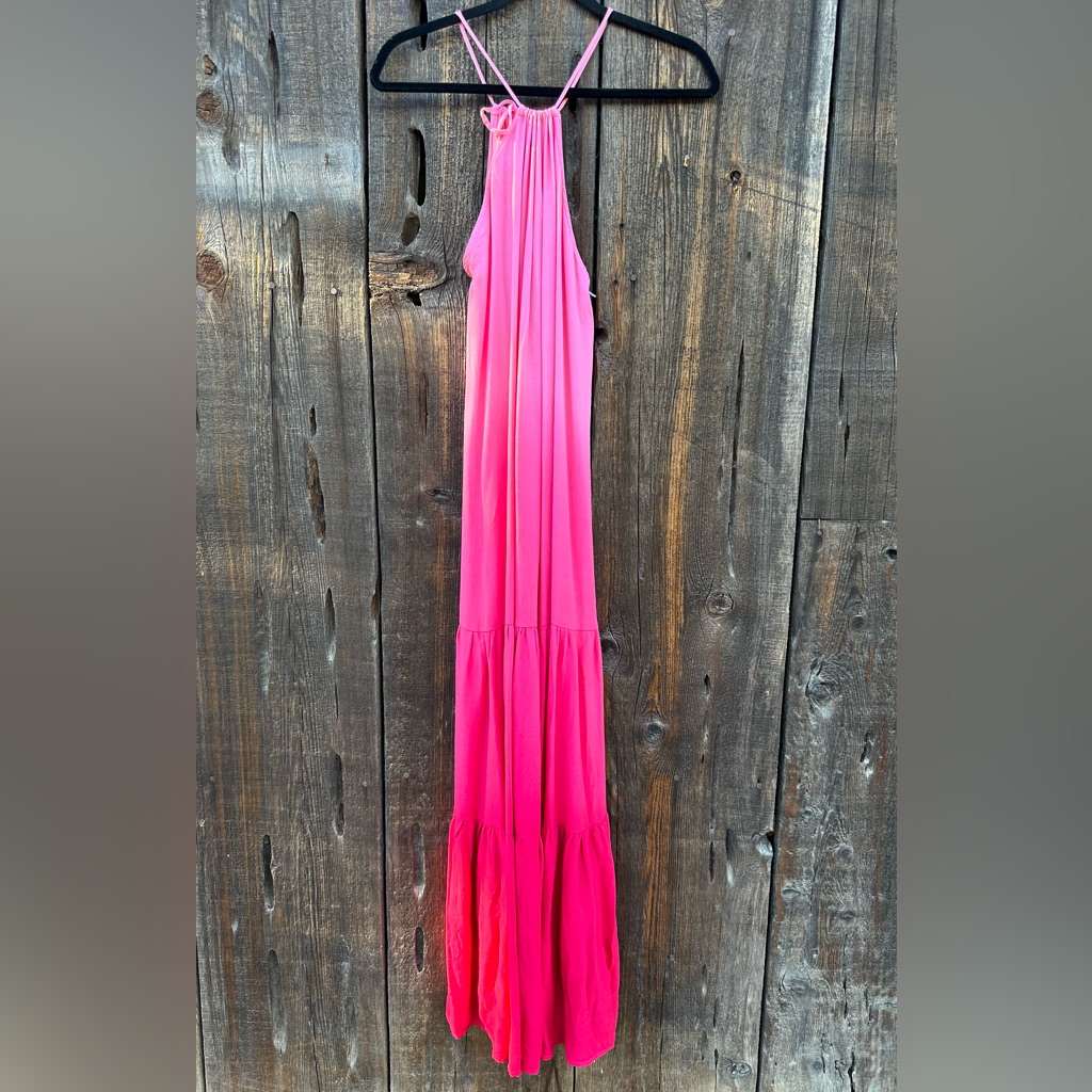 Nwt Young Fabulous & Broke Yfb Pink Ombr Maxi High Neck Tie Bohemian Dress